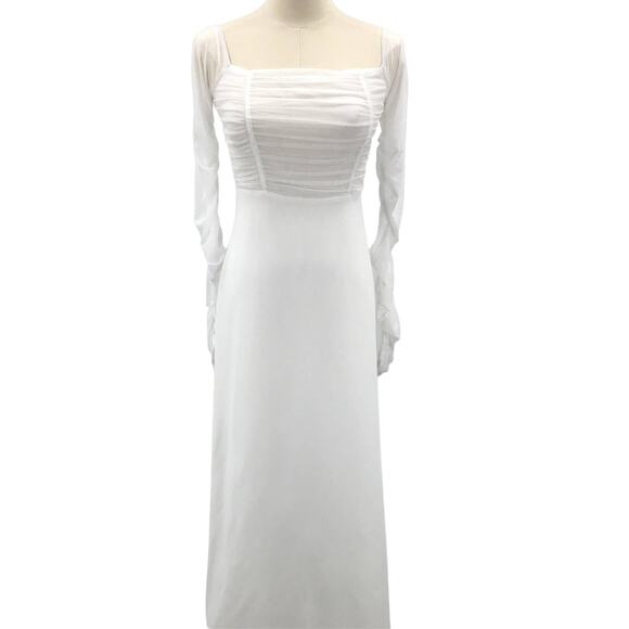LULU'S S Elegant Eternity White Mesh Ruched Off-the-Shoulder Maxi Dress NEW B114 - Picture 3 of 8